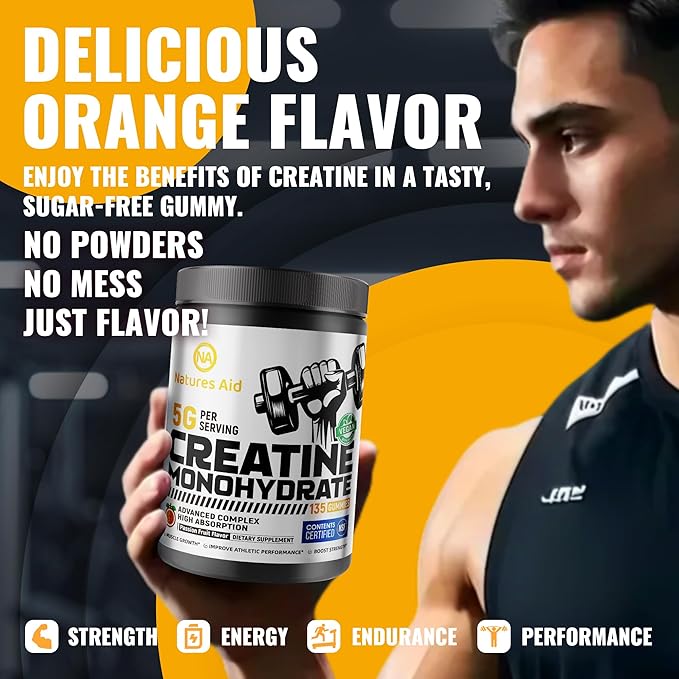 Creatine Monohydrate Gummies – Pre-Workout Energy &amp Muscle Growth Support for Men &amp Women | Passion Fruit Electrolyte Gummies (135 Count)