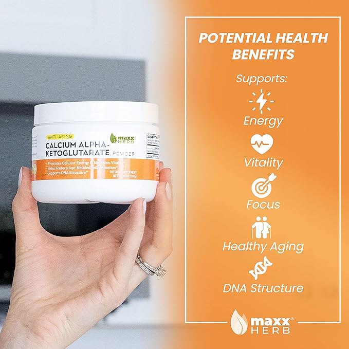 Maxx Herb Calcium AKG Pure Calcium Alpha - Ketoglutarate Powder (Ca-AKG) for Energy Vitality Mental Focus Clarity &amp DNA Structure Non-GMO &amp Gluten Free - 100 Gram Jar (67 Servings)