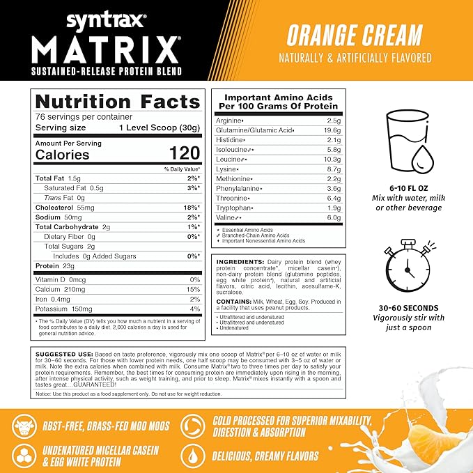 Syntrax Nutrition Matrix - Sustained-Release Protein Blend Orange Cream 5 lb.
