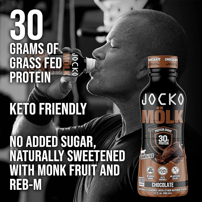 Jocko Mölk Grass Fed Protein Shakes - Ready to Drink (pack of 12) Chocolate + Jocko Fuel Daily Greens Pineapple Coconut