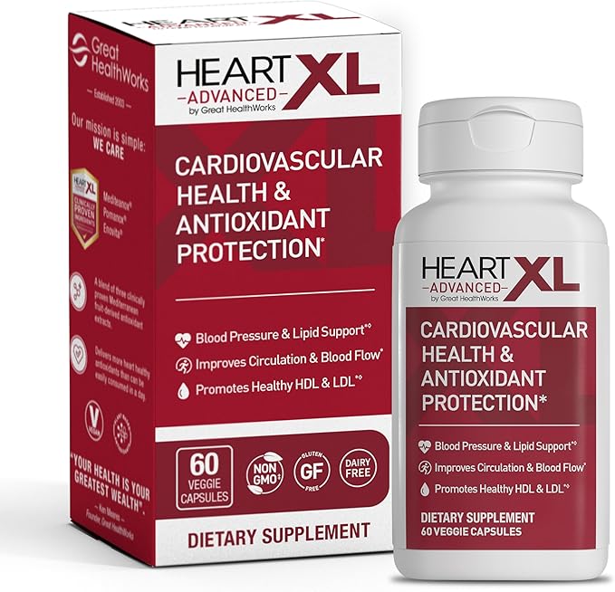 OmegaXL HeartXL Advanced - Heart Health Supplement - Three clinically Studied Mediterranean antioxidant extracts - Supports Blood Pressure Cholesterol and Circulatory Health (60 Capsules)
