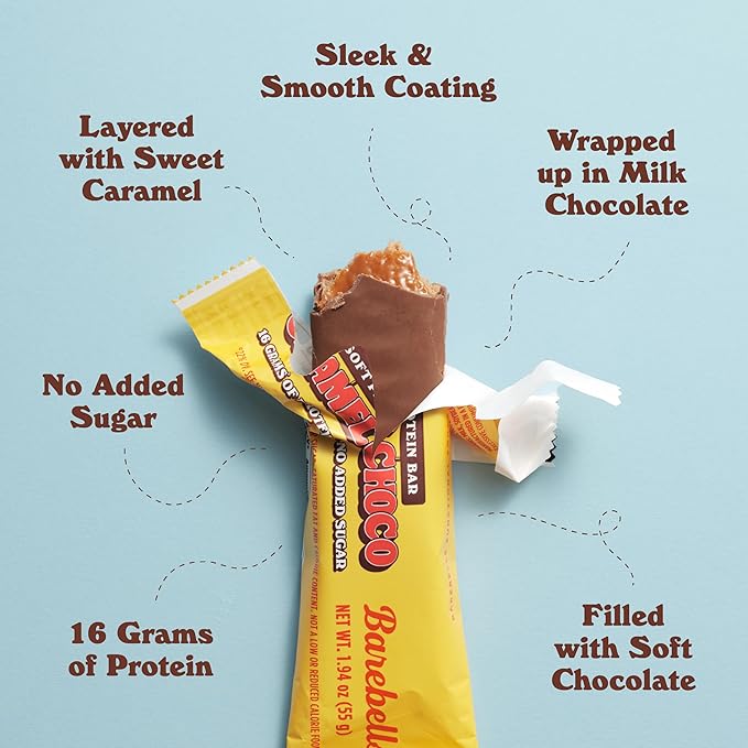 Barebells Soft Protein Bars Caramel Choco - 12 Count 1.9oz Bars - Protein Snacks with 16g of High Protein - Fluffy Chocolate Protein Bar with 2g of Total Sugars - Soft Protein Snack &amp Breakfast B