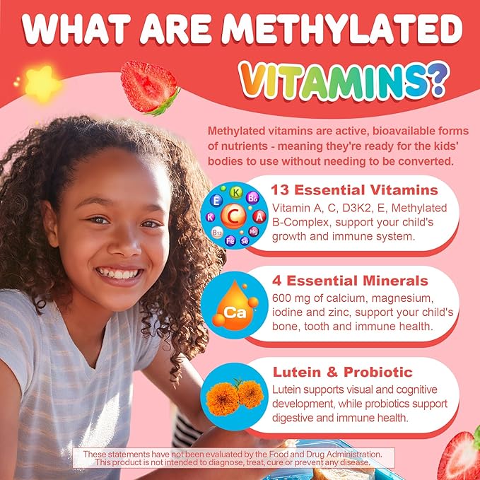 Kids Methylated Multivitamin Gummies with Calcium Probiotics + Omega 3 Gummies with Vitamin D3 &amp K2 C DHA