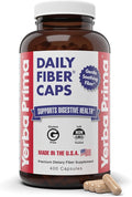 Yerba Prima Daily Fiber Caps Formula 400 Capsules - Both Soluble and Insoluble - with Psyllium Seed Husks Acacia Gum Apple Fiber and More - Dietary Supplement