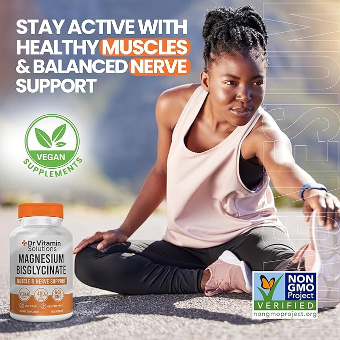 Magnesium Glycinate 400mg (Buffered Magnesium Bisglycinate Chelate) | Albion® Chelated Magnesium for Muscle &amp Nerve Support + Calm | High Absorption Gentle on Stomach (1 Bottle 60 Capsules)