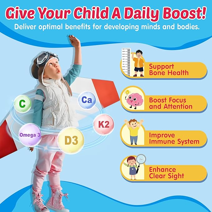 Kids Vitamin D3 K2 Gummies 2 Pack + Omega 3 Gummies for Kids 2 Pack