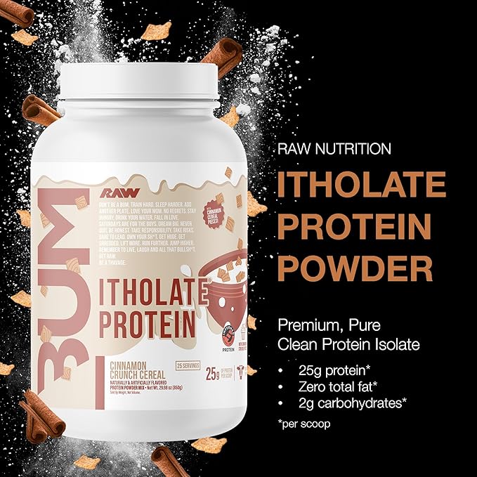 RAW Whey Protein Powder Isolate Cinnamon Crunch (CBUM Itholate Protein) - 100% Grass-Fed Sports Nutrition Powder for Muscle Growth &amp Recovery - Low-Fat Low Carb Naturally Flavored - 25 Servings