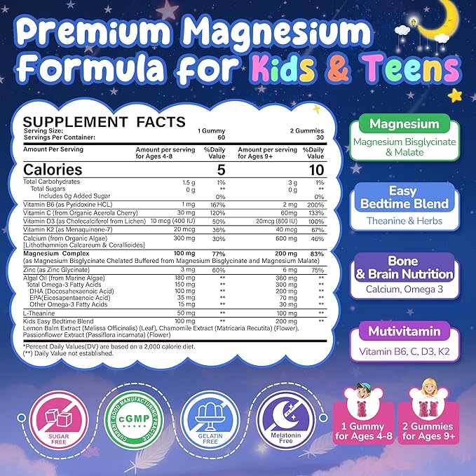 Sugar Free Kids Magnesium Gummies 2 Pack + Kids Multivitamin Gummies 1 Pack