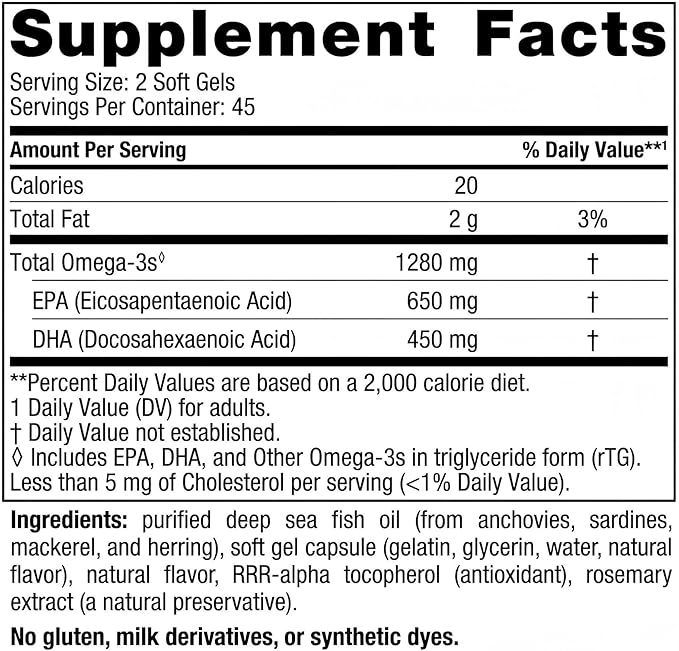 Naturals Ultimate 𝑶𝒎𝒆𝒈𝒂-3Lemon Flavor1280 mg 𝑶𝒎𝒆𝒈𝒂-3 with EPA &amp DHA - Daily Wellness FormulaHigh-Potency 𝑭𝒊𝒔𝒉 𝑶𝒊𝒍 Non-GMO90 𝑺𝒐𝒇𝒕 𝑮𝒆𝒍𝒔