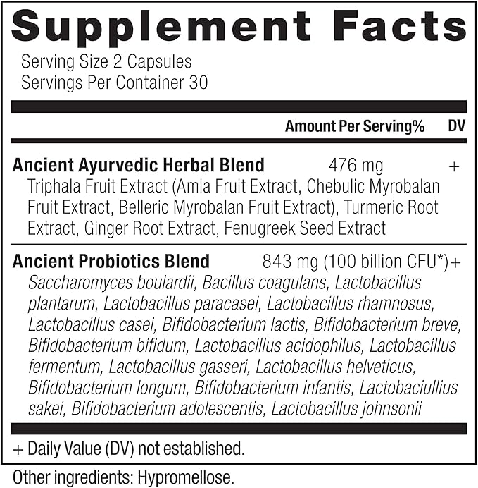 Ancient Nutrition Probiotics Probiotics Ultimate 100 Billion CFUs*/Serving Digestive and Immune Support Gluten Free Ancient Superfoods Blend 60 Capsules
