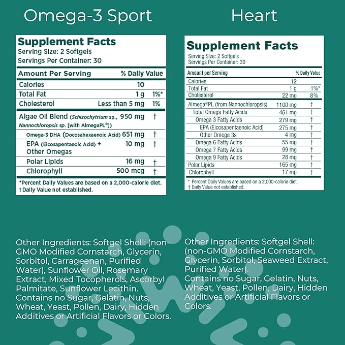 iwi Omega-3 Sport &amp Heart Omega-3 Bundle 30 Servings Vegan Plant-Based Algae Omega 3 Krill &amp Fish Oil Alternative No Fishy Aftertaste