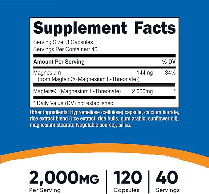 Nutricost Magnesium L-Threonate As Magtein 2000mg 120 Capsules - Non-GMO Gluten Free Vegetarian Friendly