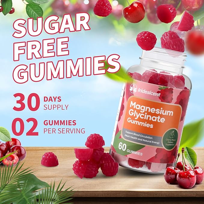 Magnesium Glycinate Gummies 400mg Sugar Free Magnesium Supplement w/Ashwagandha Zinc Vegan Magnesium Glycinate Supplement for Adults - 120 Cherry Gummies