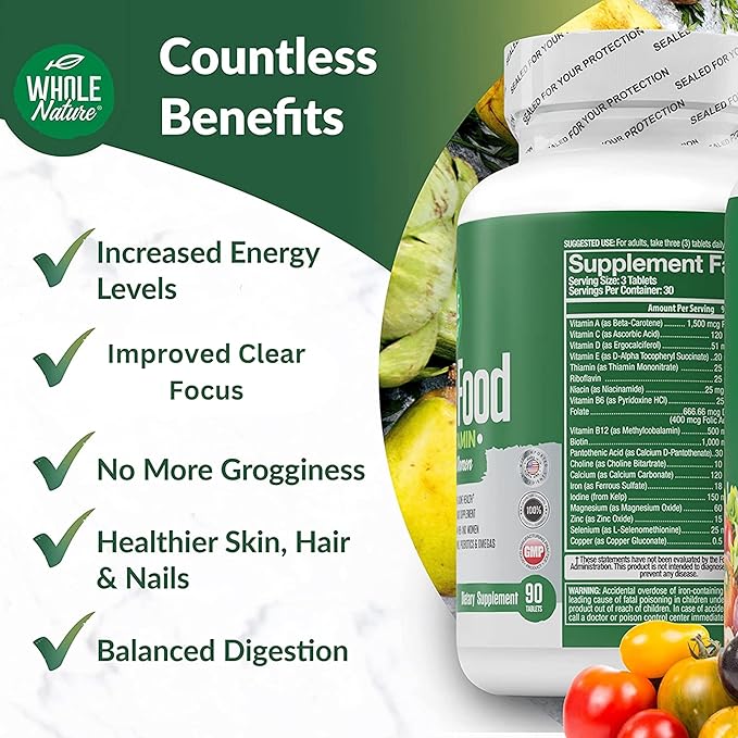 Whole Food Multivitamin for Men and Women Complete Daily Superfood Vitamins Plus Minerals Digestive Enzymes Probiotics and Omegas. Plant Based Multi Vitamin Non GMO (1)