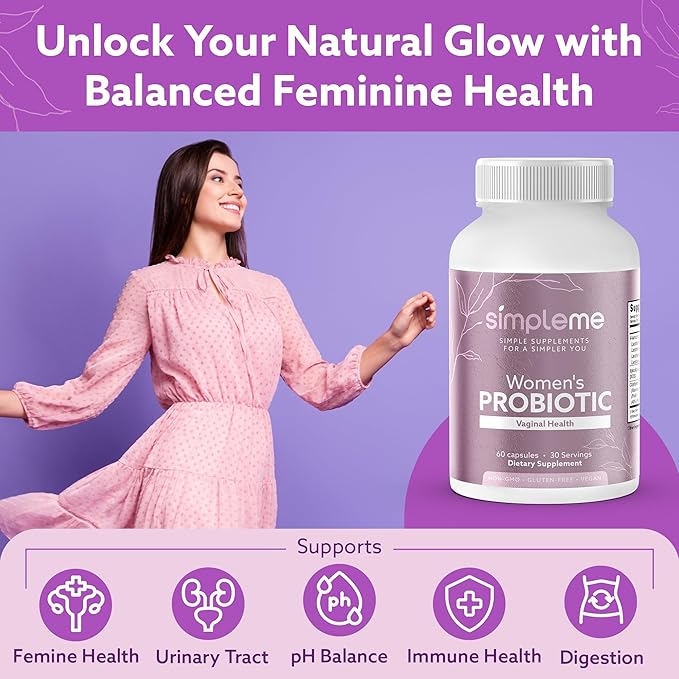 Simpleme Womens Probiotics with Prebiotics Cranberry - Vaginal Probiotics for Women - For pH Balance UTI Vaginal Health Gut Flora - Women's Probiotics Supplement Complex for Wellness - 60 Capsules