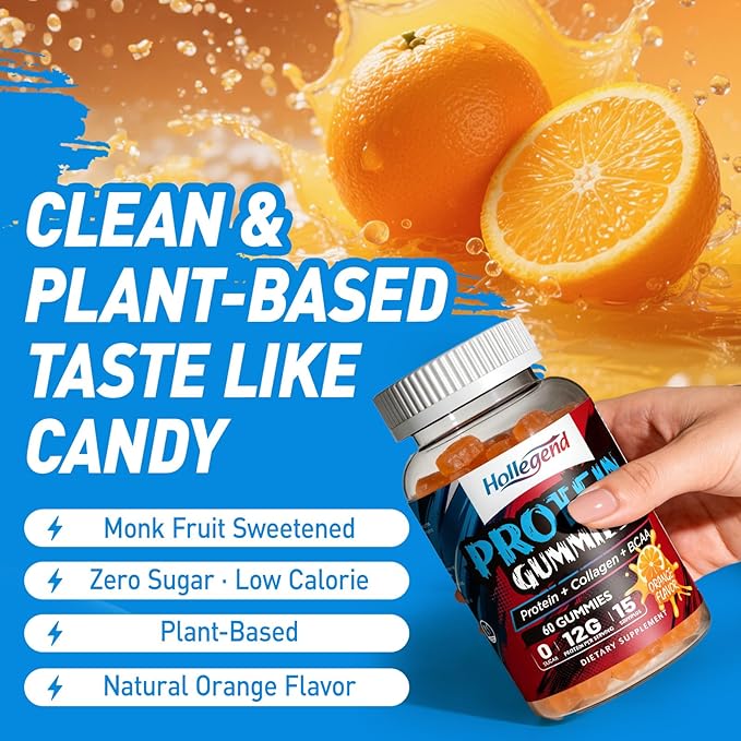 Whey Protein Gummies for Women Men 12g High Protein Supplements with Collagen &amp BCAA for Muscle &amp Energy Recovery Sugar-Free &amp Low Calorie Snacks Orange 120 Chews