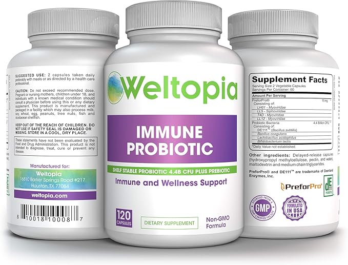 Advanced Immune Probiotic - Plus Prebiotic - Shelf Stable Probiotic Supports intestinal Health and May Reduce Gas Bloating and Stomach discomfort