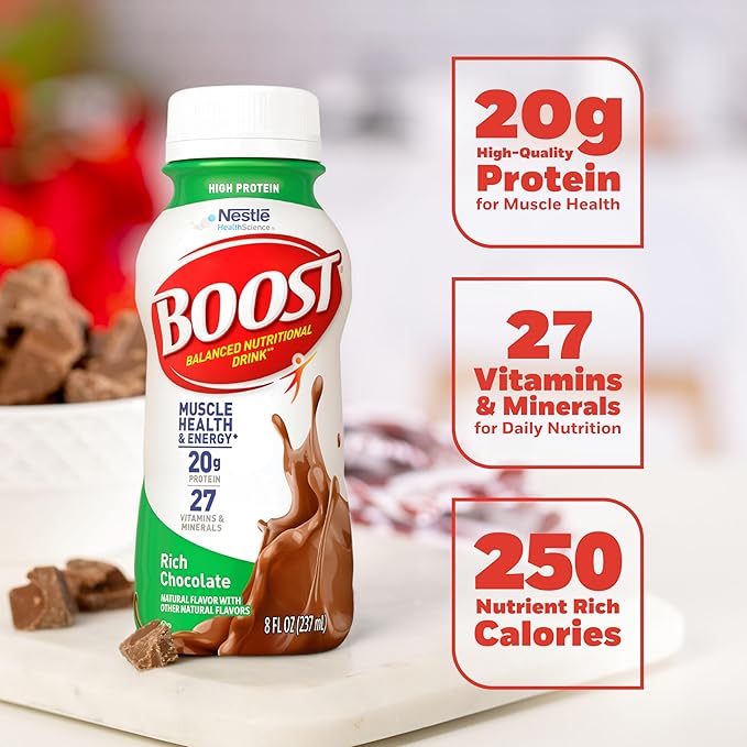BOOST High Protein Ready to Drink Balanced Nutritional Drink Rich Chocolate 8 FL OZ (Pack of 12)