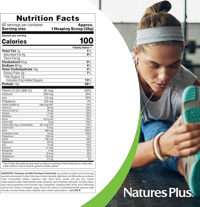 NaturesPlus SPIRU-TEIN Chocolate - 3.7 lbs - Plant-Based Protein Shake - Non-GMO Vegetarian Gluten Free - 60 Servings
