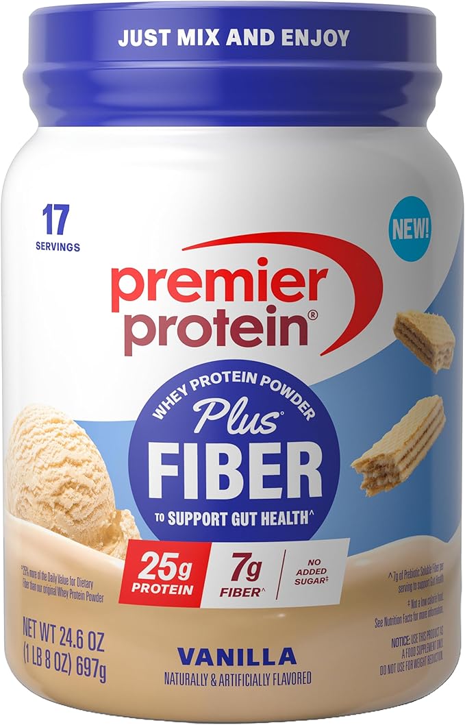Premier Protein Powder Plus Fiber Vanilla 25g Protein 7g Fiber to Support Gut Health No Added Sugar (17 Servings)