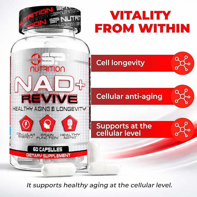 SP Nutrition NAD+ Revive – Premium Nicotinamide Adenine Dinucleotide Supplement – Supports Cellular Energy Metabolism &amp Healthy Aging – 60 Capsules