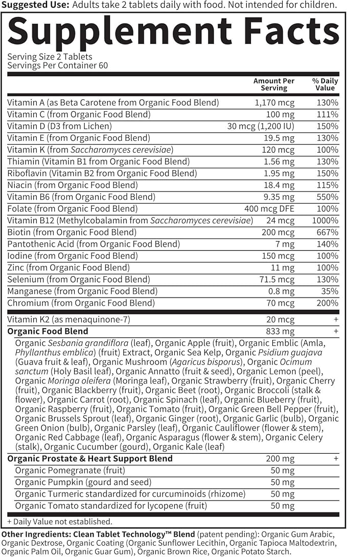 Garden of Life Organics Whole Food Multivitamin - Men 40+ 120 Tablets Vegan Mens Multi for Health &amp Well-Being Certified Organic Whole Food Vitamins &amp Minerals for Men Over 40 Mens Vitamin(Pa