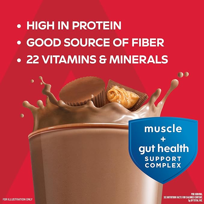 Atkins Strong High Protein Shake Chocolate Peanut Butter Flavor 30g Protein Low Carb and Low Sugar Shake Keto Friendly Gluten Free Muscle and Gut Health Support Complex (Pack of 24)