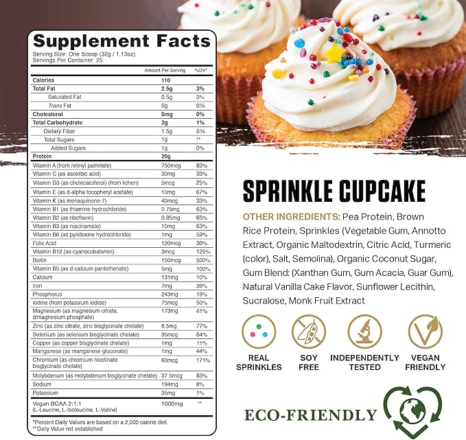 Ambrosia Planta - Plant-Based Protein Powder 20g | Dairy Free Vegan Protein Powder with BCAA Amino Acids | Keto-Friendly No Added Sugar | 25 Servings | Sprinkle Cupcake