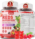 Super Reds Gummies Fruit and Veggie Supplement w/40+ Superfoods Polyphenol Fruits Berries Super Greens Beet Root Powder Alternative Support Energy Antioxidants Gut Health Immunity 60Cts