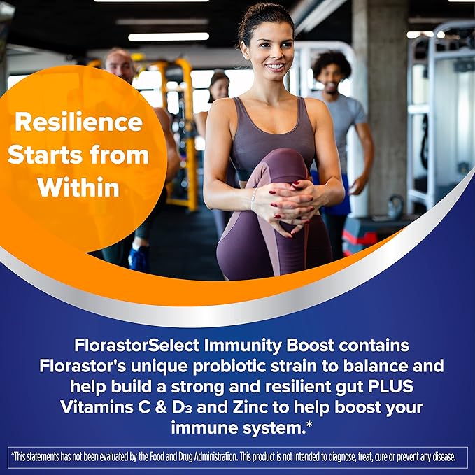 Florastor Select Immunity Boost Daily Probiotic &amp Immune Support Supplement for Women and Men Saccharomyces Boulardii CNCM I-745 Plus Zinc Vitamin C &amp D3 (30 Capsules)