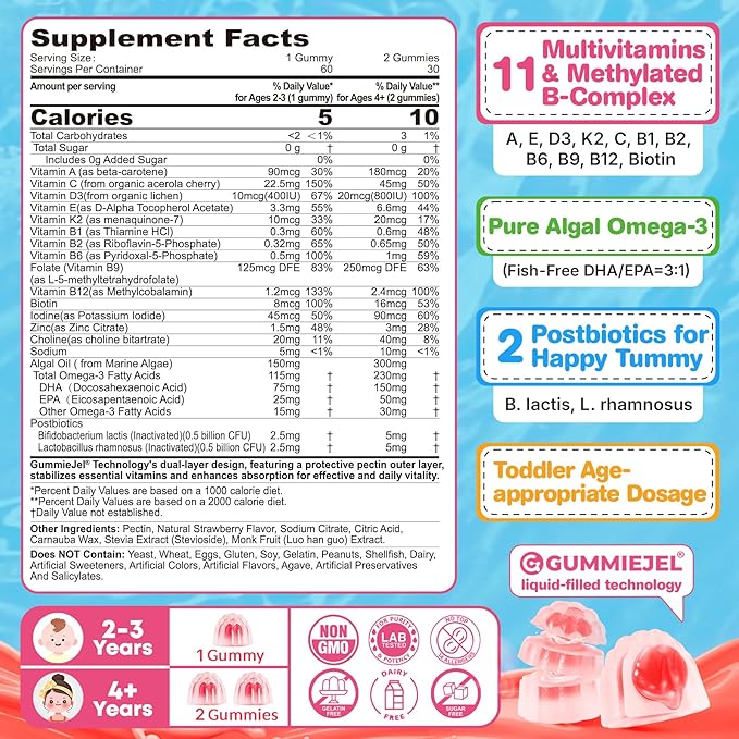 Mens Multivitamins + Organic Toddler Multivitamin Gummies Omega 3 CoQ10 Zinc Vitamin A C D3 K2 E B