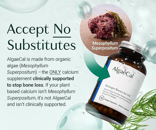 ALGAECAL- Plant Based Calcium Supplement with Vitamin D3 (1000 IU) for Bone Strength Contains 13 Minerals Supporting Bone Health Organic Calcium (750 mg) for Women &amp Men 90 Veggie Caps Made in