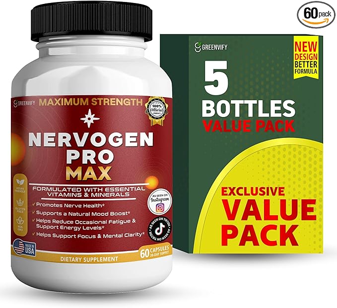 Nervogen Pro Max Nerve Health Support Supplement with B Vitamins 60 Capsules 30-Day Supply (5)