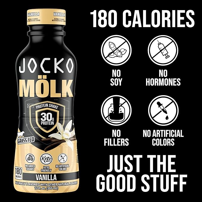 Jocko Mölk Grass Fed Protein Shakes - Ready to Drink (Pack of 12) Vanilla + Jocko Creatine