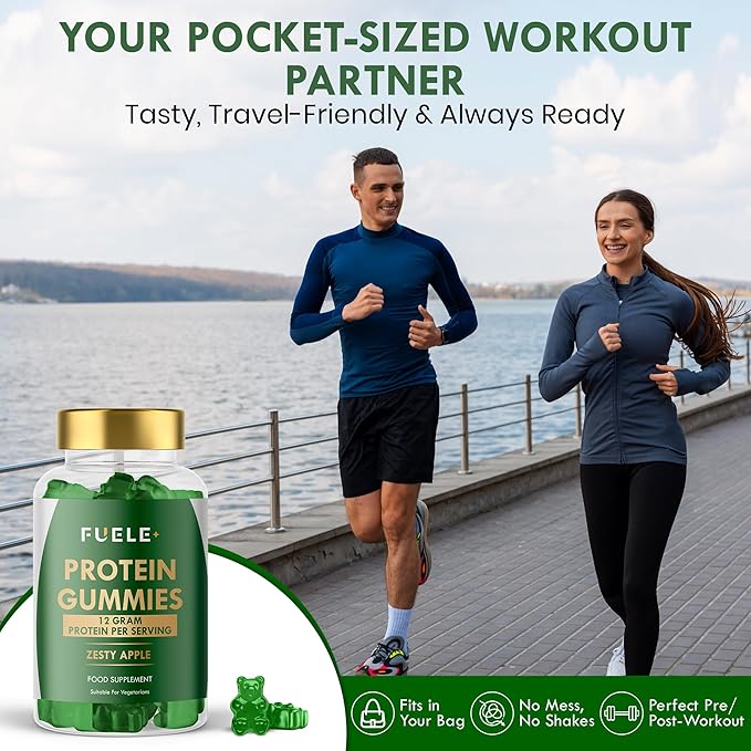 Whey Protein Gummies - Zesty Apple Flavour 12g Protein per Serving - Protein Powder Alternative Vegetarian Convenient Whey Protein Supplement (60 Zesty Apple)