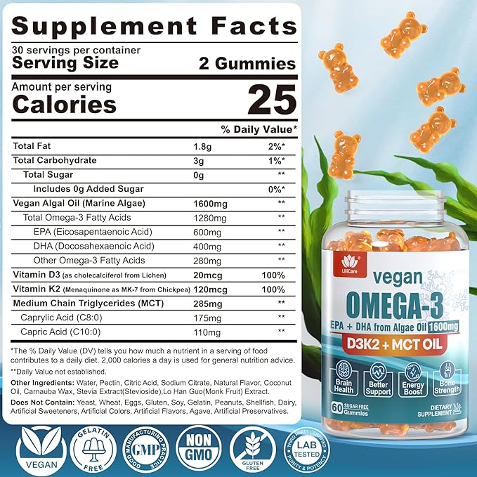 Vegan Omega3 Gummies +Vitamin B1 Gummies