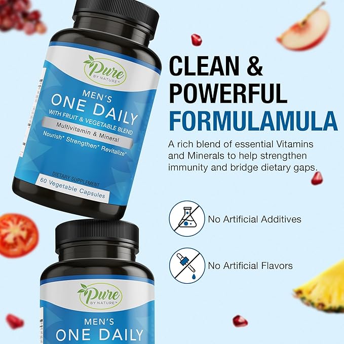 Pure By Nature One Daily Multivitamin for Women &amp Men Bundle Pack Multi Vitamins and Minerals Supplement for Immune Support with Vitamin B12 Gluten-Free &amp Non-GMO Each with 60 Veggie Capsule