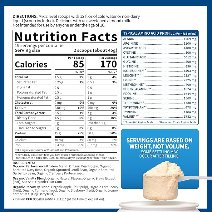 Garden of Life Organic Vegan Protein Powder with Probiotics BCAAs NSF Certified Gluten Free &amp Sport Non GMO Sport Protein Powder 19 Servings Vanilla