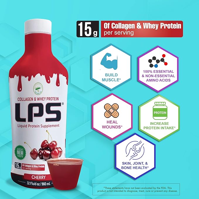 LPS Liquid Collagen &amp Whey Protein Supplement - Non-GMO Drink Sugar-Free - Promotes Healthy Skin &amp Hair for Men &amp Women Neutral Single Serve (25 Packets)
