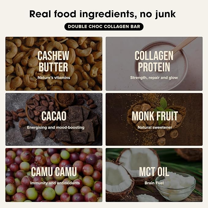 Chief Collagen Protein Bar Double Choc 100% Natural Ingredients Keto &amp Paleo Friendly Snack Gluten Free &amp Low Sugar 12 Pack