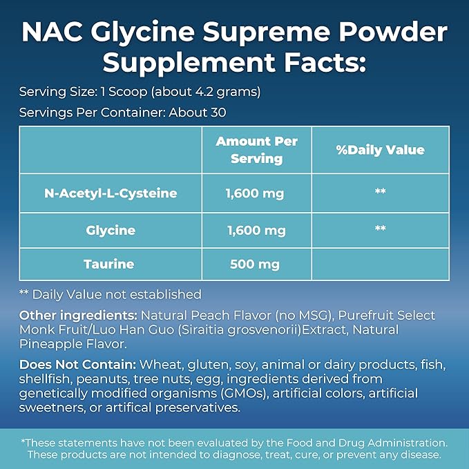 MYOXCIENCE NAC Glycine Supreme | N-Acetyl-L-Cysteine Glycine and Taurine Combination (Natural Peach and Pineapple Flavor) (30 Servings)