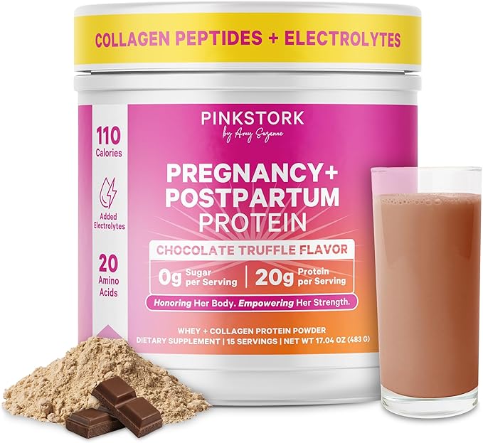 Pink Stork Pregnancy &amp Postpartum Protein Powder for Women 20g Whey &amp Collagen Prenatal &amp Breastfeeding Protein Shake Mix for Energy Recovery &amp Hydration Chocolate 15 Servings