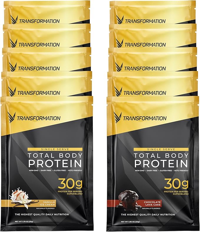 Transformation Protein Super Blend | Egg White Collagen Peptides and Plant Protein | 15 Billion CFU Probiotics | Digestive Enzymes | MCT Oil | Low Carb Shake for Men &amp Women | Variety 10 Pack