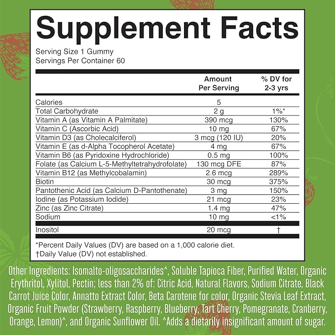 MARYRUTH'S Sugar Free Vitamin Gummies for Kids Age 2 | 2 Month Supply Multivitamin with Vitamin C D3 Zinc | 1 Gummy Per Day | Toddler Vitamins | Sugar Free | Vegan | Non GMO | 60 Count