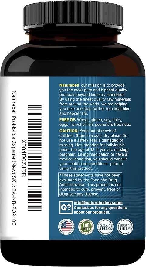 NatureBell Probiotic 200 Billion CFU – 40 Strains Per Serving | 240 Veggie Capsules with Prebiotics and Probiotics – Full Spectrum Complex with Enzymes – Daily Probiotics for Women &amp Men