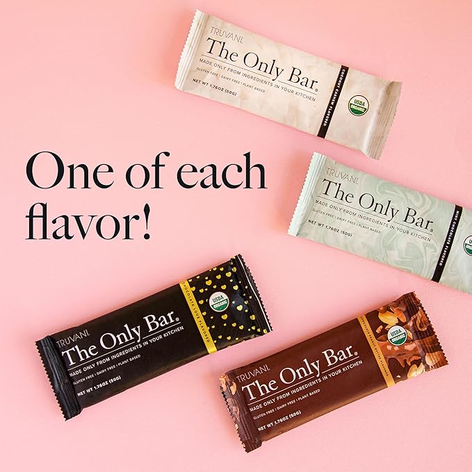 Truvani Plant Based Snack Bars | Variety 12 Pack | 5-8g Protein | USDA Organic and Vegan | The Only Bar | Dairy Soy and Gluten Free | Individually Wrapped