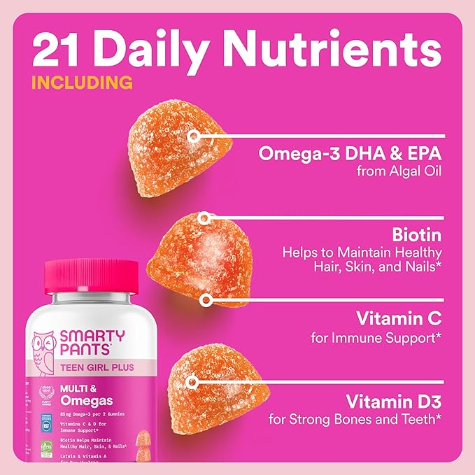 SmartyPants Mother &amp Daughter Daily Nutrition Bundle: Women’s + Teen Girl Multivitamin Gummies with Omega-3 Biotin Vitamins D3 B12 A &amp Zinc Gluten Free Non-GMO 90 &amp 60 Count (Pack of