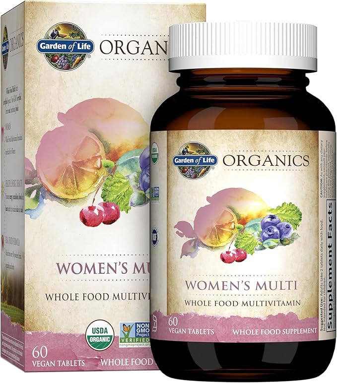 Garden of Life Organics Organic Multivitamin for Women - Womens Multi with Vitamin C D Folate B6 B12 Biotin Iron Vegan Whole Food Vitamins for Women Energy Skin Nails 60 Tablets