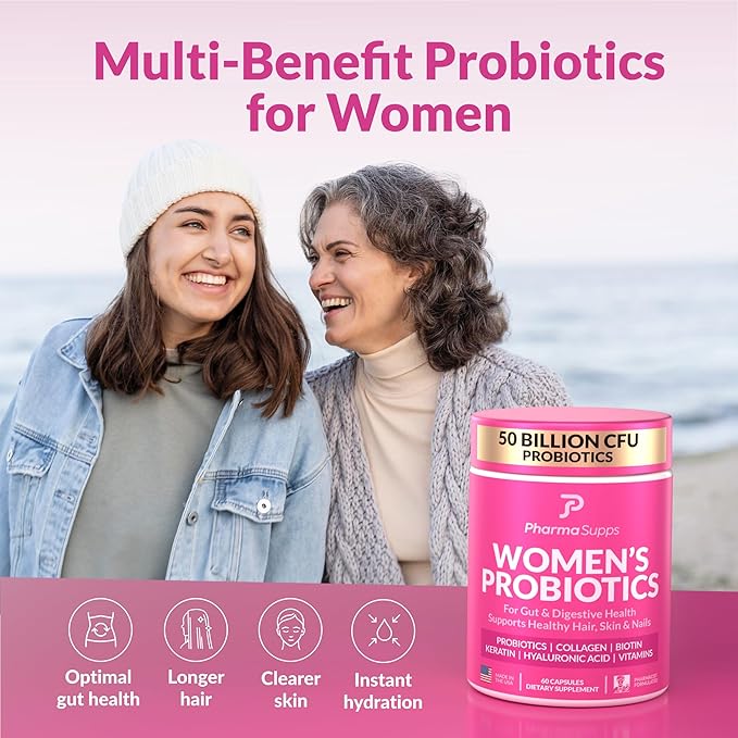 Advanced Women's Probiotics for Gut Health with Hair Skin &amp Nails Vitamins Support - 50 Billion CFU w/Collagen Biotin &amp Keratin - Probiotic Supplement for Digestive Health &amp Bloating Re