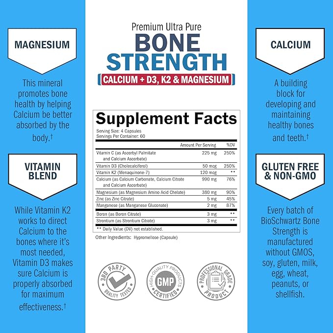Bone Strength Mineral Supplement with Calcium and Magnesium (2 Month Supply) Plus Triple Strength Omega 3 Fish Oil Softgels (2 Month Supply)